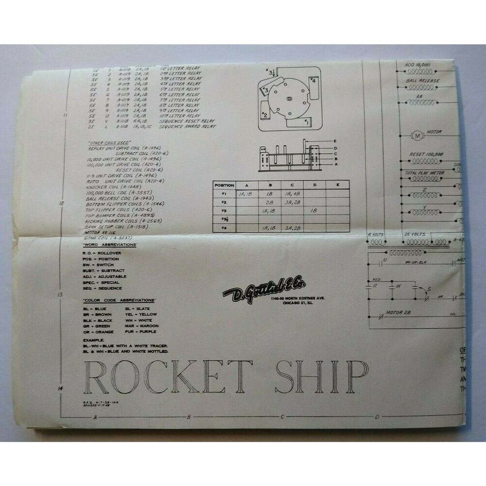 Rocket Ship 1958 Pinball Machine Game Repair Schematic Wiring Diagram Original